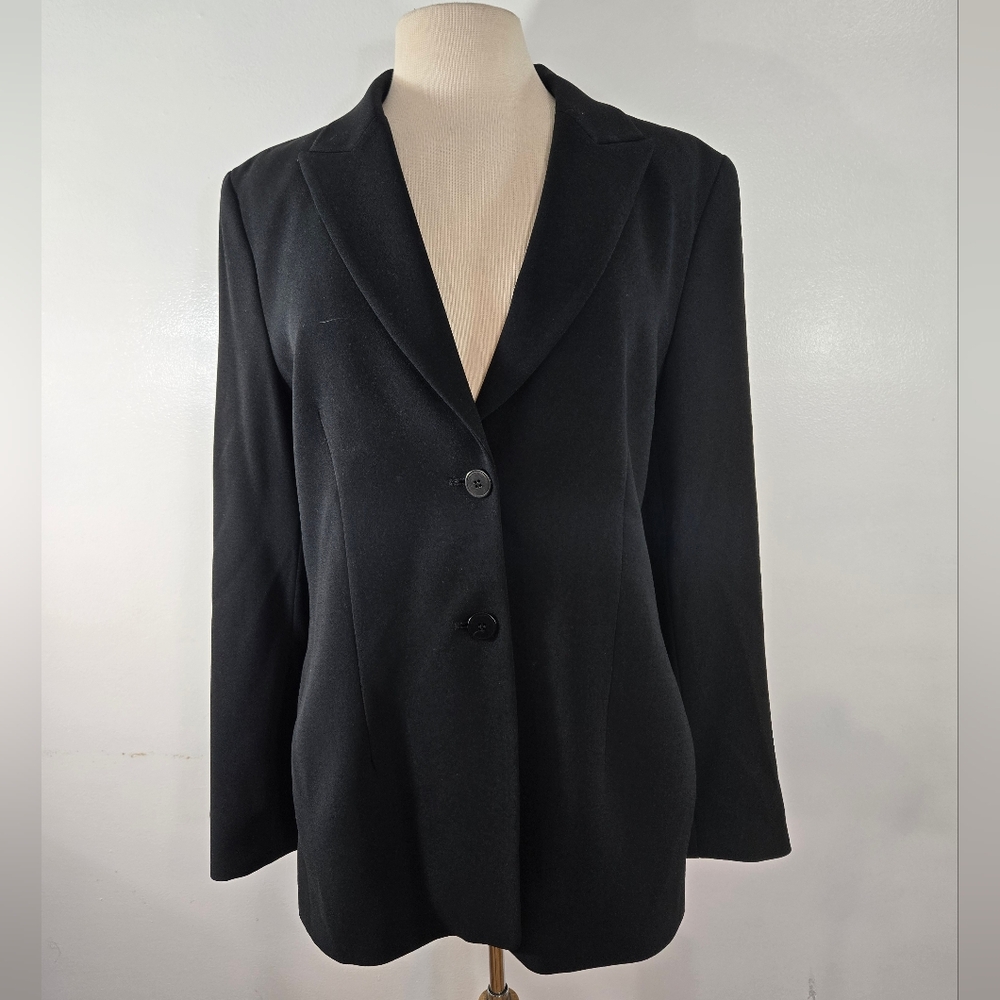 Kate Hill Black 2 Button Shoulder Pad Jacket Blazer size 12